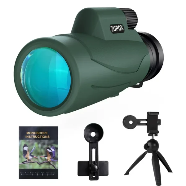 Monocular Telescope, High Powered Monocular for Adults with Smartphone Adapter & Tripod, BAK4 Prism Monocular with Clear Low Light Vision for Wildlife Hunting Camping Travelling