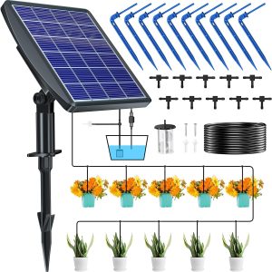 Solar Drip Irrigation System, Automatic Drip Irrigation Kit with Sensor Timer 12 Timing Modes, Irrigation System for Garden Plant Watering Devices