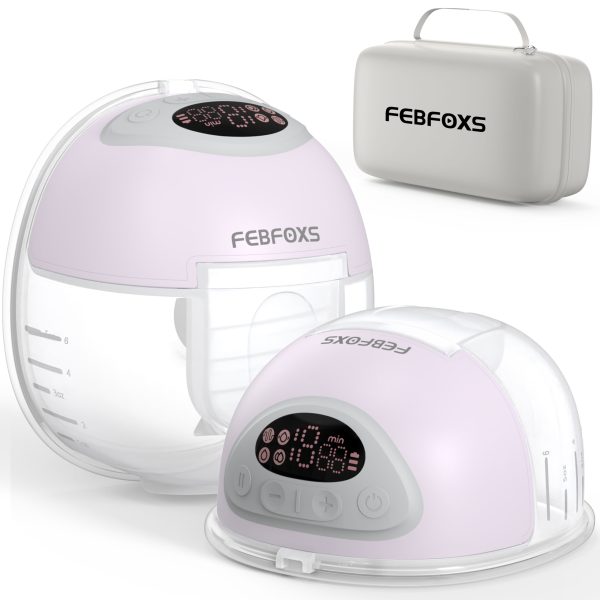 FEBFOXS Double Breast Pump, 2Pcs Hands-Free Breast Pump with 4 Mode & 12 Levels, Electric Wearable Pumps with Gift Box & 17/19/21mm Flanges, Low Noise Painless Leak-Proof Design