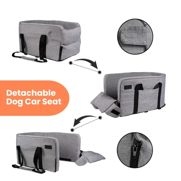 Dog Car Seat for Small Dogs, Dog Booster Seats with Safety Tethers, Pet Car Seat with Detachable and Washable, Perfect for Small Pets, Grey - 图片 3