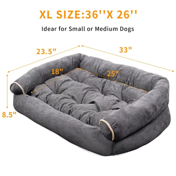 Dog Bed for Large Dogs, Washable Pet Bed with Removable Cushion, Warming Calming Pet Sofa Suitable for Pets Dogs, Gray - 图片 2