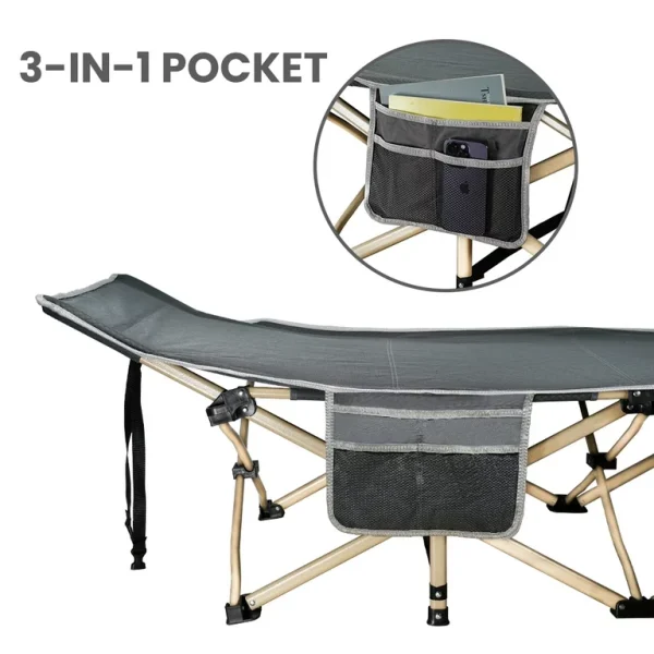 Folding Camping Cot, Cot Sleeping Bed 300 LBS Side Pocket for Adults Camping Cots for Camping Beach Hiking - 图片 3