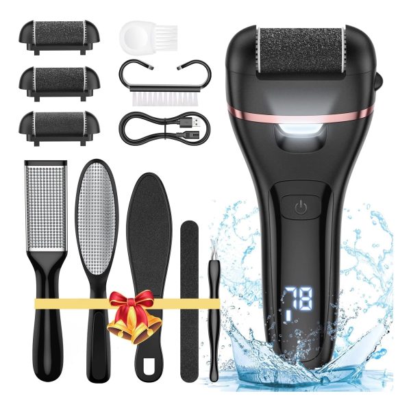 FEBFOXS Rechargeable Electric Foot Callus Remover - 13 in 1 Pedicure Kit, 3 Roller Heads, 2 Speeds