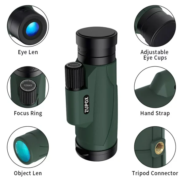 Monocular Telescope, High Powered Monocular for Adults with Smartphone Adapter & Tripod, BAK4 Prism Monocular with Clear Low Light Vision for Wildlife Hunting Camping Travelling - 图片 2