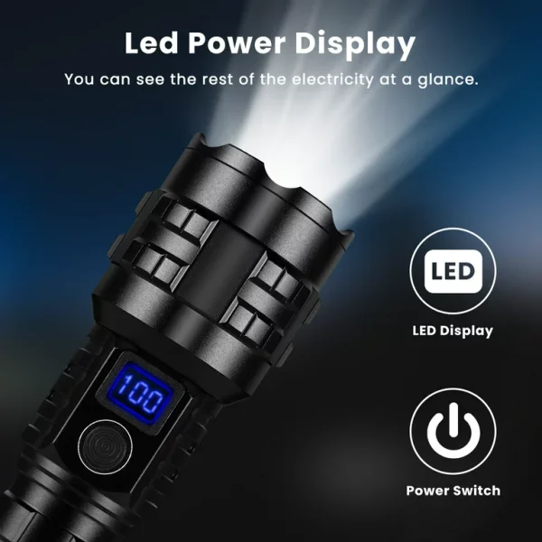 20000 Lumens Led Flashlights, XHP70 LED Flashlight with 5 Light Modes, Zoomable Handheld Flash Light for Camping Emergencies - Image 3