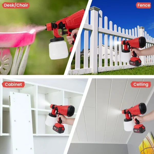 Cordless Paint Sprayer,  Electric HVLP Powerful Spray Gun with 3 Spray Patterns and Adjustable Valve Knob for Painting Ceiling, Fence, Cabinets - 图片 3