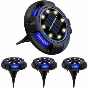Febfoxs 4pcs Solar Ground Light, Outdoor IP67 LED Step Light Warm Light