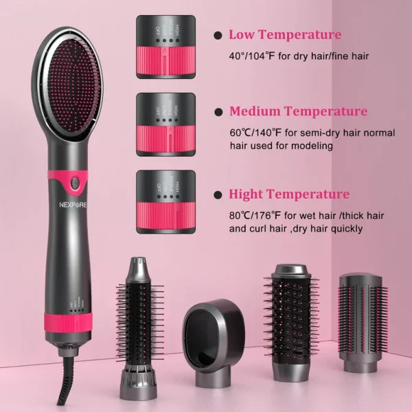NEXPURE Hair Dryer Brush Set, 1" 5 in 1 Hot Air Brush, Drying, Volumizer Hair Styling Tools, Gray - Image 3