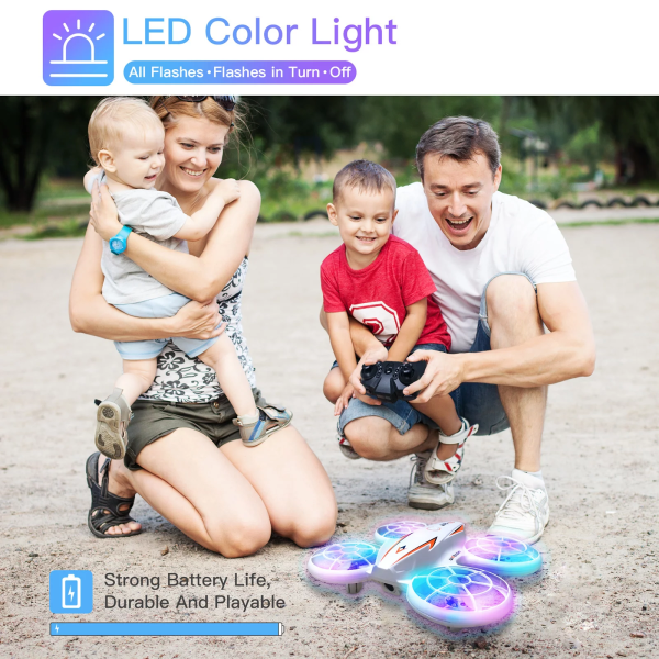 FEBFOXS Mini Toy Drone for Kids, RC Drone with Remote Control LED Lights, Toy Quadcopter Drone with Three Speeds, 360 Flip, Headless Mode and Automatic Obstacle Avoidance Mode, White - 图片 2