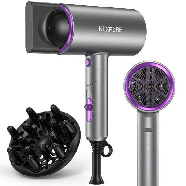 NEXPURE Professional Ionic Hair Dryer, 1800W Powerful Blow Dryer with Diffuser and Concentrator Attachments, Suitable for Home and Travel