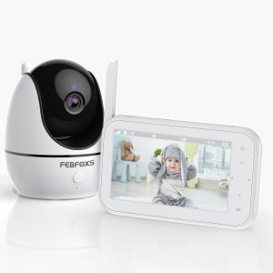 FEBFOXS 1080P Baby Monitor with Camera and Audio, 4.3" LCD Display Video Baby Monitor with Pan & Tilt & Zoom, Two-Way Talk, Auto Night Vision, VOX Mode, Temperature Sensor, No Wifi