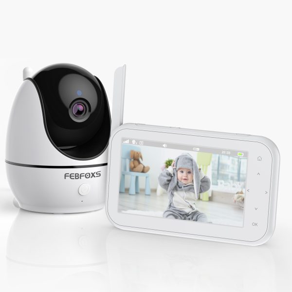 FEBFOXS 1080P Baby Monitor with Camera and Audio, 4.3" LCD Display Video Baby Monitor with Pan & Tilt & Zoom, Two-Way Talk, Auto Night Vision, VOX Mode, Temperature Sensor, No Wifi