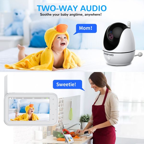 Febfoxs 1080P Baby Monitor with Camera and Audio, 4.3" LCD Display Video Baby Monitor with Pan & Tilt & Zoom Camera, Two-Way Talk, Auto Night Vision, VOX Mode, Temperature Sensor, No Wifi - 图片 9