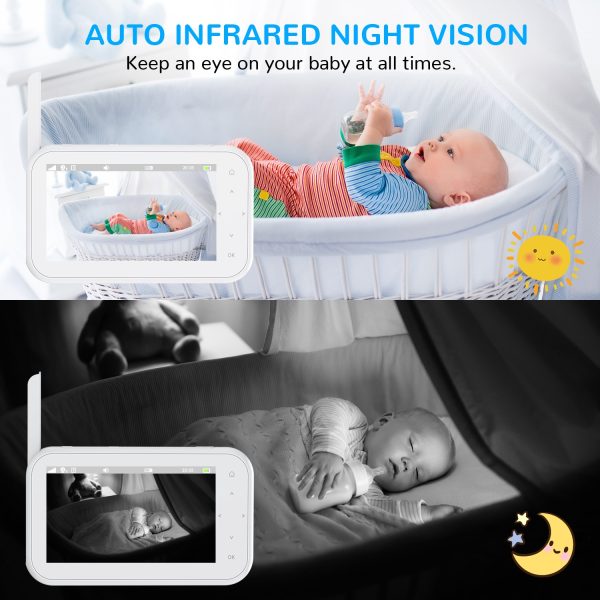 Febfoxs 1080P Baby Monitor with Camera and Audio, 4.3" LCD Display Video Baby Monitor with Pan & Tilt & Zoom Camera, Two-Way Talk, Auto Night Vision, VOX Mode, Temperature Sensor, No Wifi - 图片 7