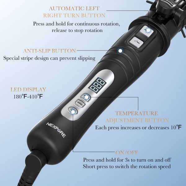 NEXPURE Curling Iron,Automatic Rotating Curling Iron with Ceramic Coating, Hair Curler for All Hair Types,Anti-scalding & Quick Styling - Image 2