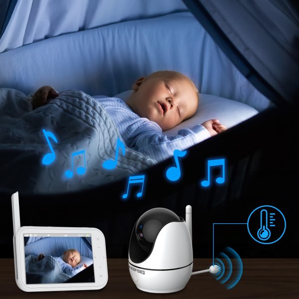 Febfoxs 1080P Baby Monitor with Camera and Audio, 4.3" LCD Display Video Baby Monitor with Pan & Tilt & Zoom Camera, Two-Way Talk, Auto Night Vision, VOX Mode, Temperature Sensor, No Wifi - 图片 6