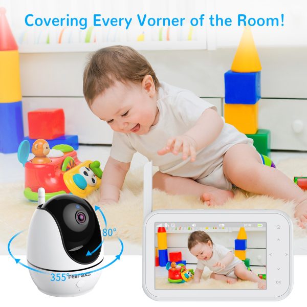 Febfoxs 1080P Baby Monitor with Camera and Audio, 4.3" LCD Display Video Baby Monitor with Pan & Tilt & Zoom Camera, Two-Way Talk, Auto Night Vision, VOX Mode, Temperature Sensor, No Wifi - 图片 5