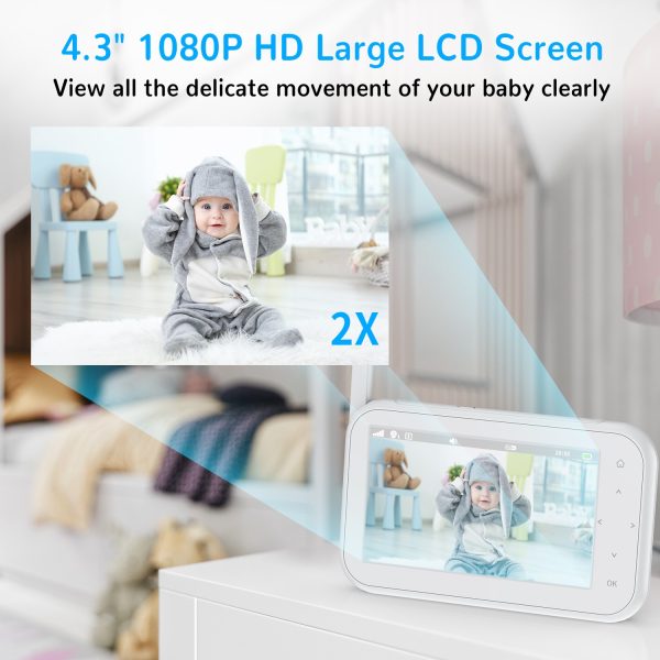 Febfoxs 1080P Baby Monitor with Camera and Audio, 4.3" LCD Display Video Baby Monitor with Pan & Tilt & Zoom Camera, Two-Way Talk, Auto Night Vision, VOX Mode, Temperature Sensor, No Wifi - 图片 4