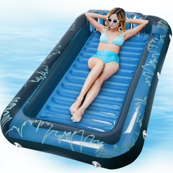 SUNOYAR Pool Floats Adult, Inflatable Tanning Pool Lounger Float 73" x 46" Large Suntan Tub for Adults & Kids with Removable Pillow and Cup Holder, Blue
