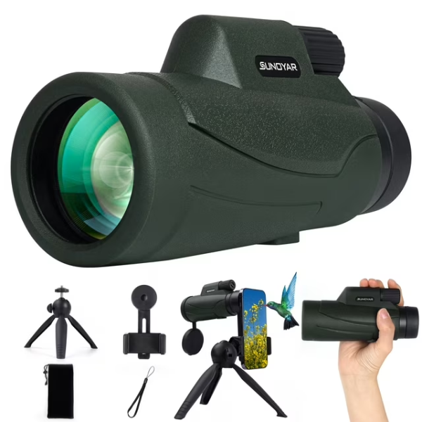 SUNOYAR Monocular, 10X42 Monocular Telescope with BAK4 Prism, Smartphone Adapter & Tripod, Waterproof Monoculars for Adults High Powered for Camping Hunting Bird Watching