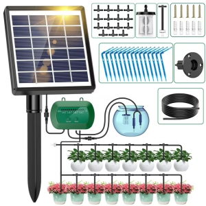 SUNOYAR Solar Drip Irrigation System, Automatic Drip Irrigation Kit with Sensor Timer 12 Timing Modes, for Garden Plant Watering Devices