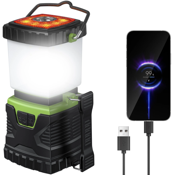 SUNOYAR Camping Lantern Rechargeable, 1500LM 4400mAh Camping Lights with 5 Light Modes & USB Cable, IP44 Waterproof Flashlight for Power Outages, Hurricane Emergency, Hiking, Green