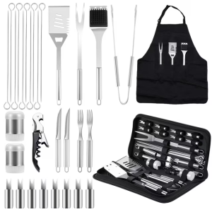 SUNOYAR 29PCS Grill Accessories Set, Stainless Steel Grilling Tools for Outdoor, Thick Spatula, Fork & Tongs, Perfect Gifts for Dad Men