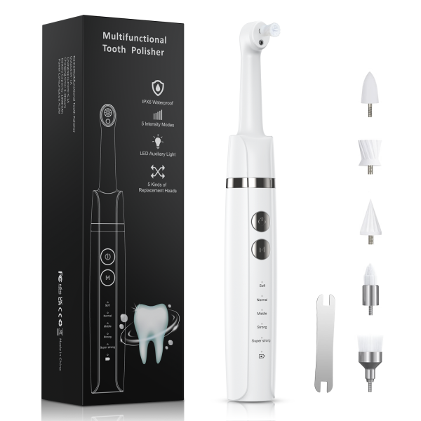 NEXPURE Tooth Polisher, Rechargeable Tooth Whitening Kit for Teeth Cleaning and Whitening, 5 Speeds, 5 Brush Heads,Gift for Women Men