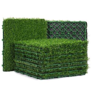 Artificial Grass Tiles Interlocking Turf Deck Set 12 Pack - 12"x12" Artificial Grass Self-draining Mat Flooring Decor Pad for Dog Pet Indoor Outdoor