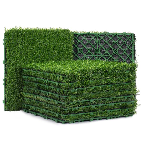 Artificial Grass Tiles Interlocking Turf Deck Set 12 Pack - 12"x12" Artificial Grass Self-draining Mat Flooring Decor Pad for Dog Pet Indoor Outdoor