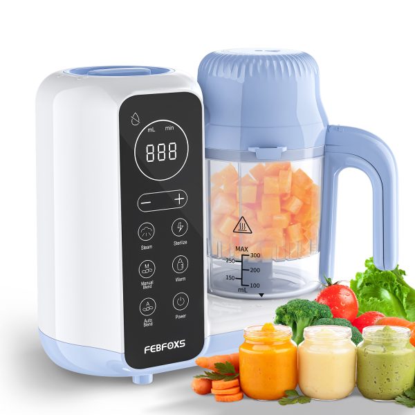 FEBFOXS Baby Food Maker, Multi-Function Baby Food Processor, Steamer Puree Blender, Auto Cooking & Grinding, Baby Food Warmer Mills Machine with Touch Screen Control, Blue