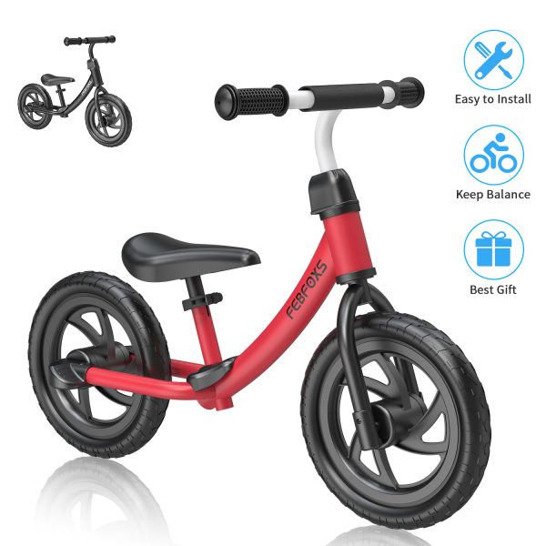 FEBFOXS Baby Balance Bike for Kids 1 - 5 Years old, Includes Safety Pad, Padded Seat, Mini Grips & Flat-Free Tires - Tool-Free Assembly & Adjustments, Red