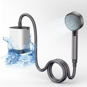 Portable Camping Shower, Rechargeable Battery 5200 mAh with 5 Flow Modes Battery Powered Shower Pump for Hiking, Camping, Travel, Beach, Pets, Plants