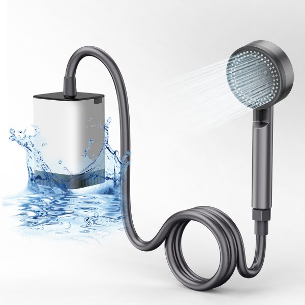 Portable Camping Shower, Rechargeable Battery 5200 mAh with 5 Flow Modes Battery Powered Shower Pump for Hiking, Camping, Travel, Beach, Pets, Plants