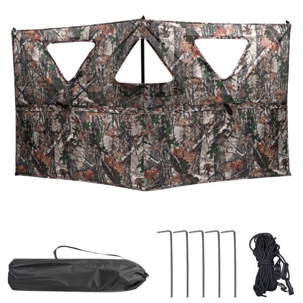 Hunting Blind, 2-Panel See Through Pop Up Ground Blind, 2-3 Persons Camouflage Deer Blind with Carrying Bagfor Deer Turkey Hunting Gear