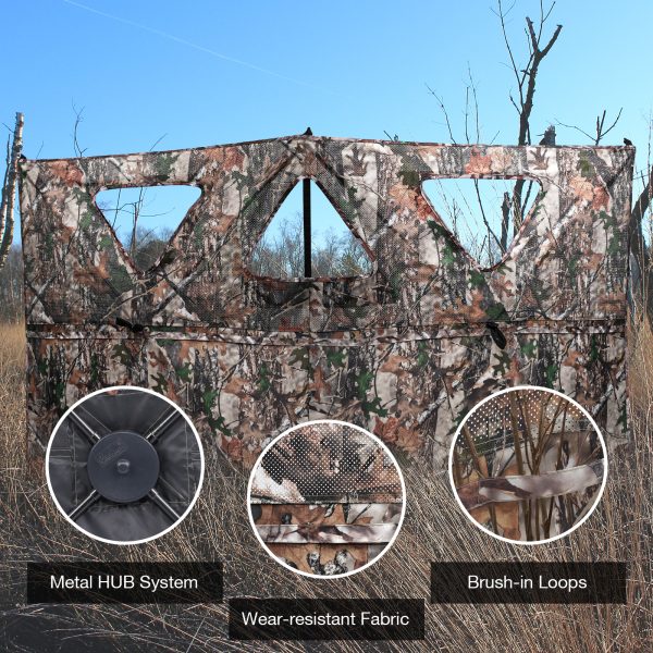 Hunting Blind, 2-Panel See Through Pop Up Ground Blind, 2-3 Persons Camouflage Deer Blind with Carrying Bagfor Deer Turkey Hunting Gear - 图片 8