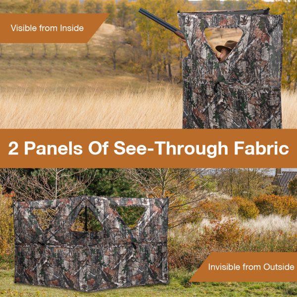 Hunting Blind, 2-Panel See Through Pop Up Ground Blind, 2-3 Persons Camouflage Deer Blind with Carrying Bagfor Deer Turkey Hunting Gear - 图片 7