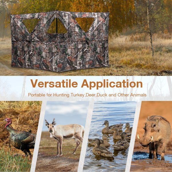 Hunting Blind, 2-Panel See Through Pop Up Ground Blind, 2-3 Persons Camouflage Deer Blind with Carrying Bagfor Deer Turkey Hunting Gear - 图片 3