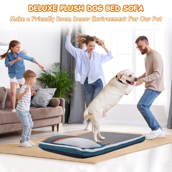 Large Dog Bed, Dog Bed Sofa with Pillow Removable Machine Washable Plush Cover Non-Slip Bottom, Soft Pet Beds for Large Medium - Image 3