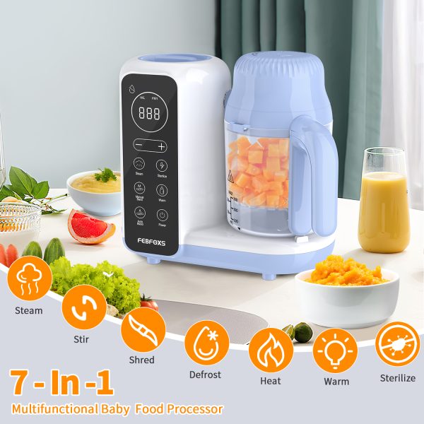 FEBFOXS Baby Food Maker, Multi-Function Baby Food Processor, Steamer Puree Blender, Auto Cooking & Grinding, Baby Food Warmer Mills Machine with Touch Screen Control, Blue - 图片 8