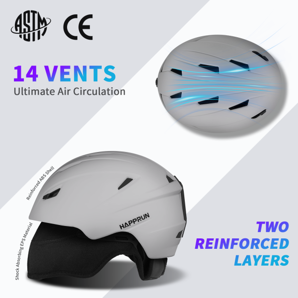 Ski Helmet Men and Women, Adjustable Snowboard Helmet for Women, Men, Adults Gray - 图片 2