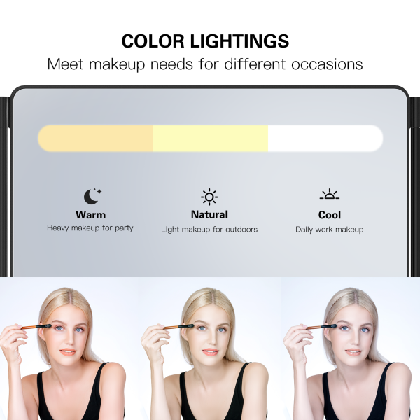 NEXPURE 3 Way Mirror,360 Mirror for Hair Cutting, 3 Color Light Makeup Mirror for Hair Styling and Shaving, Height and Light Adjustable - 图片 3