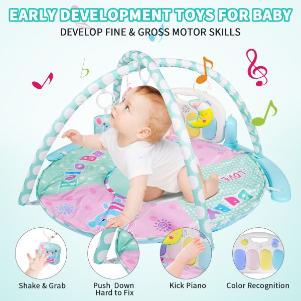 Febfoxs Baby Play Mat, 5 in 1 Thick Large Baby Gyms Play Mats Musical Activity Center, Play Piano Gym Tummy Time for Newborn Toddler and Infants, Blue and Pink - 图片 8