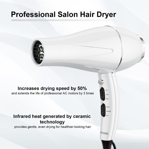 NEXPURE Hair Dryer, Professional Salon Ionic 1875W Blow Dryer with Diffuser for Quick Drying and Styling - Lightweight Design, White - 图片 2