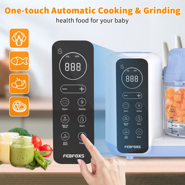 FEBFOXS Baby Food Maker, Multi-Function Baby Food Processor, Steamer Puree Blender, Auto Cooking & Grinding, Baby Food Warmer Mills Machine with Touch Screen Control, Blue - 图片 7