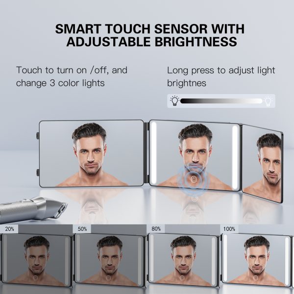 NEXPURE 3 Way Mirror,360 Mirror for Hair Cutting, 3 Color Light Makeup Mirror for Hair Styling and Shaving, Height and Light Adjustable - 图片 2