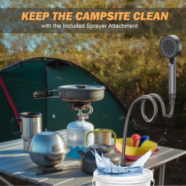 Portable Camping Shower, Rechargeable Battery 5200 mAh with 5 Flow Modes Battery Powered Shower Pump for Hiking, Camping, Travel, Beach, Pets, Plants - 图片 3