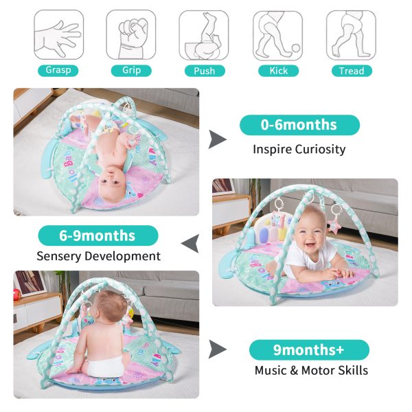 Febfoxs Baby Play Mat, 5 in 1 Thick Large Baby Gyms Play Mats Musical Activity Center, Play Piano Gym Tummy Time for Newborn Toddler and Infants, Blue and Pink - 图片 7