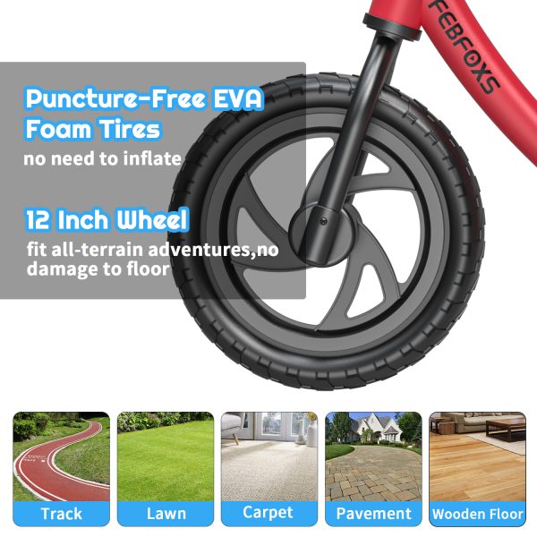 FEBFOXS Baby Balance Bike for Kids 1 - 5 Years old, Includes Safety Pad, Padded Seat, Mini Grips & Flat-Free Tires - Tool-Free Assembly & Adjustments, Red - 图片 7