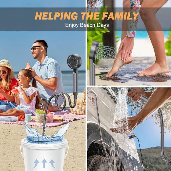 Portable Camping Shower, Rechargeable Battery 5200 mAh with 5 Flow Modes Battery Powered Shower Pump for Hiking, Camping, Travel, Beach, Pets, Plants - 图片 2